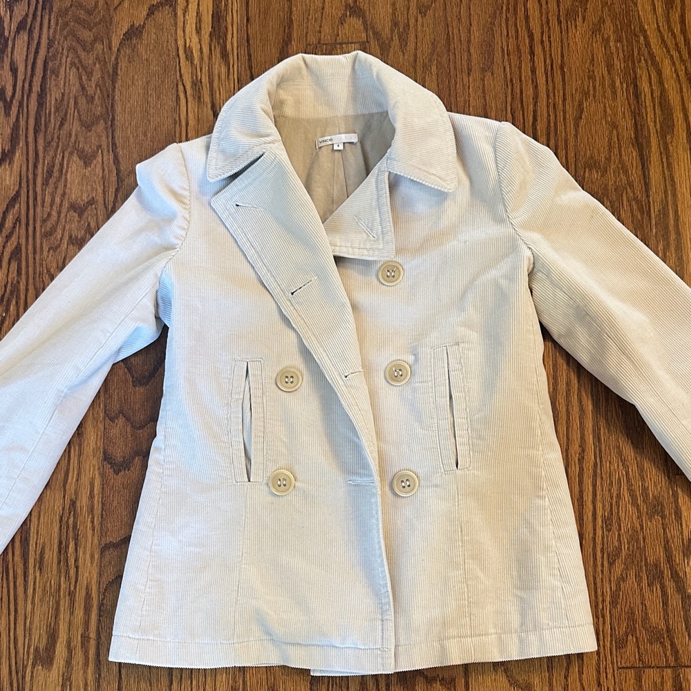 Vince Women's Light Beige Corduroy Double-Breasted Pea Coat